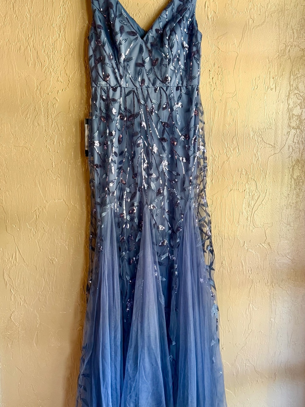 Ever Pretty Womens 6 Blue Sequin Floral Embroidered Tulle Formal Maxi Gown